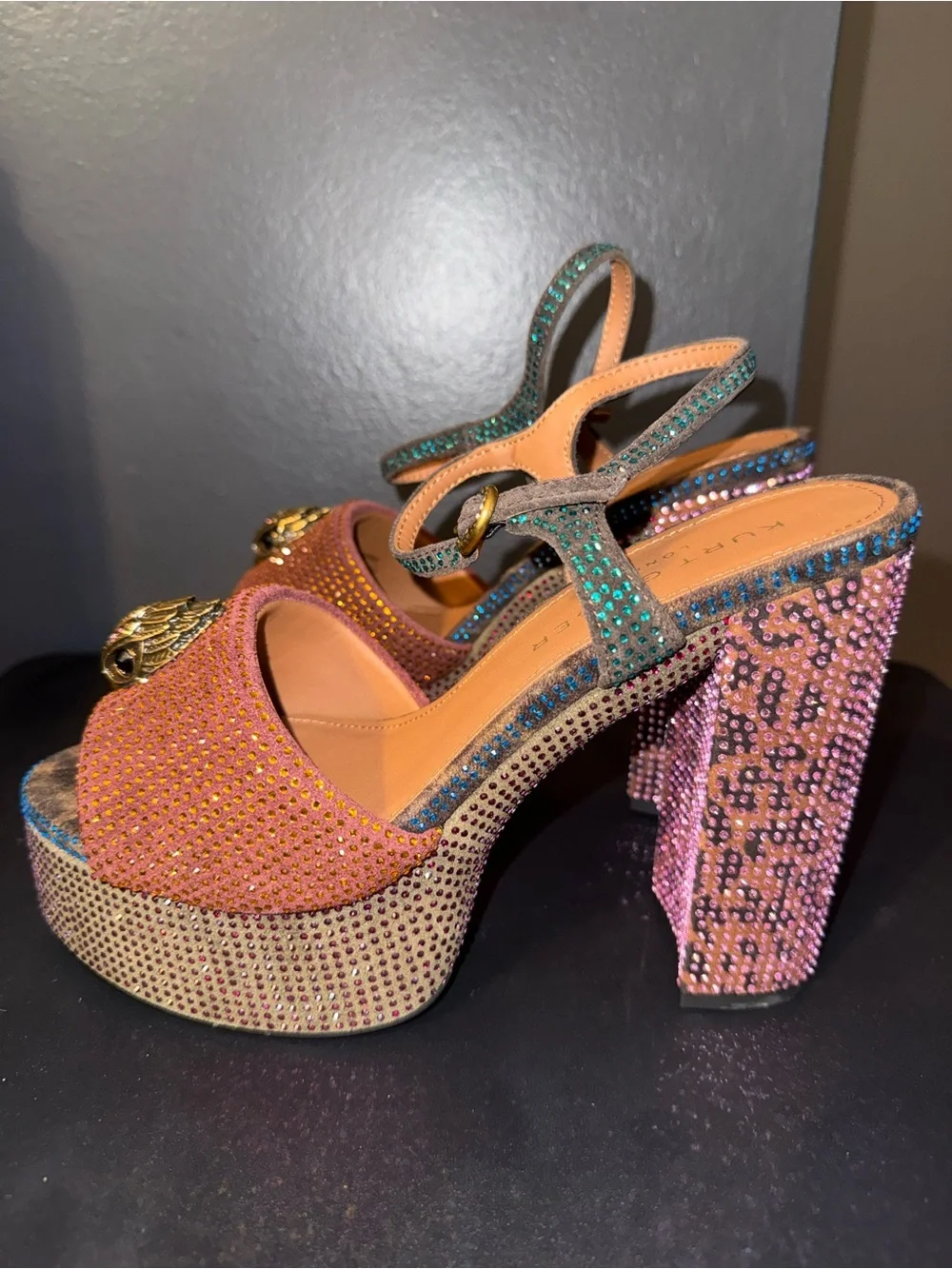 NWOT Kurt Geiger Kensington Platform Heels Leopard Crystal Eagle Sz 8.5/39